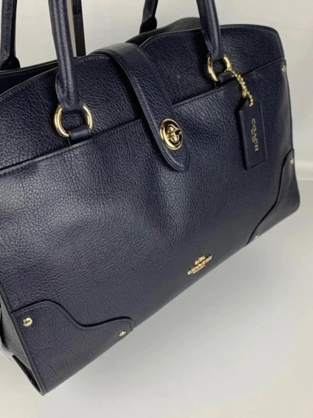 Like New Coach Mercer Midnight/ Blue Leather Shoulder Bag Tote Purse